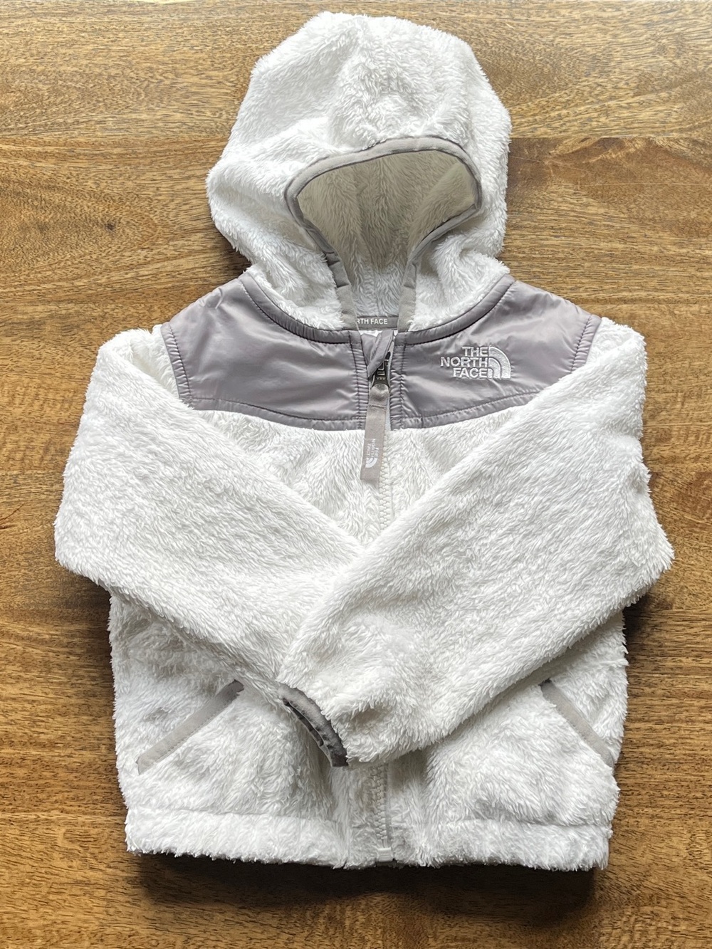 North Face Winter White Gray Full Zip Cozy Warm Sherpa Fleece Jacket Girls 2T